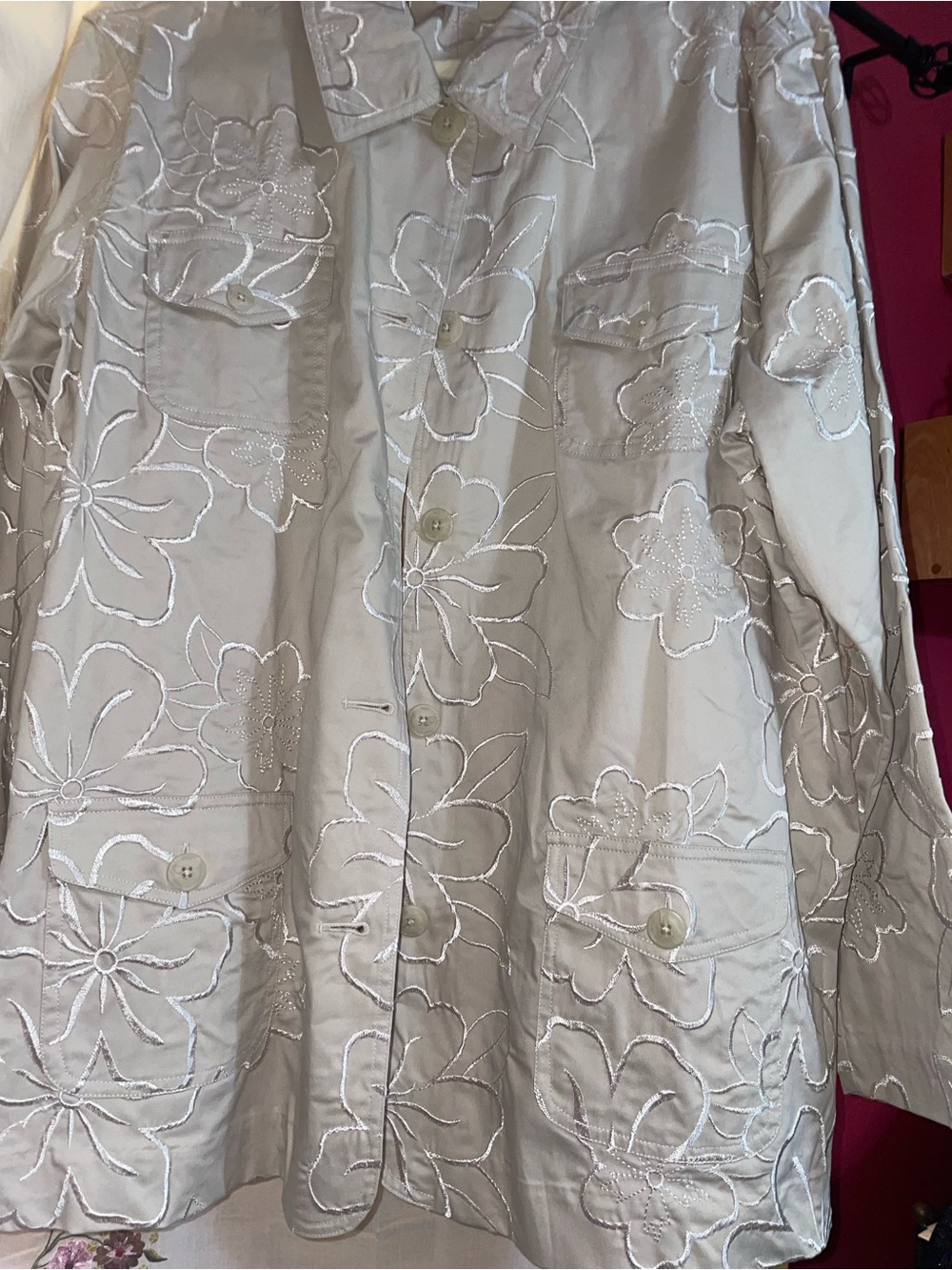 Susan Graver Beigey-Gray Embroidered Trench Coat Style